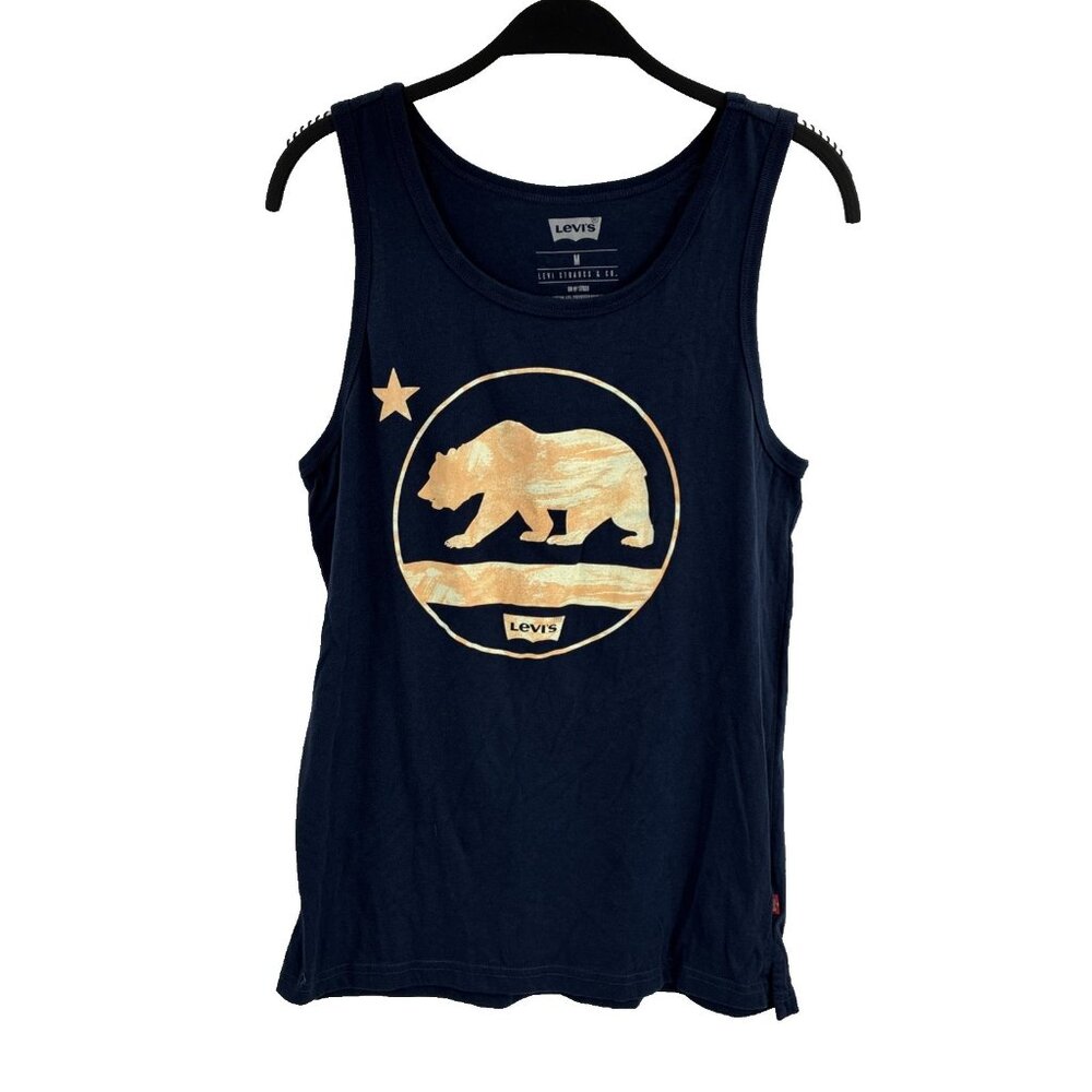 Levis Mens Bear Graphic Tank Top Navy Sleeveless Casual Shirt Size M